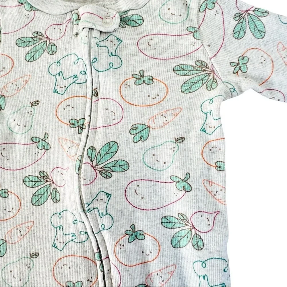 Carter’s Baby Zip Up Veggie Print Onesie One Piece Footie Pajamas PJs. 6 Months.